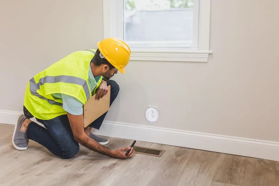 Property inspector checking finishes during a snagging inspection in Dubai