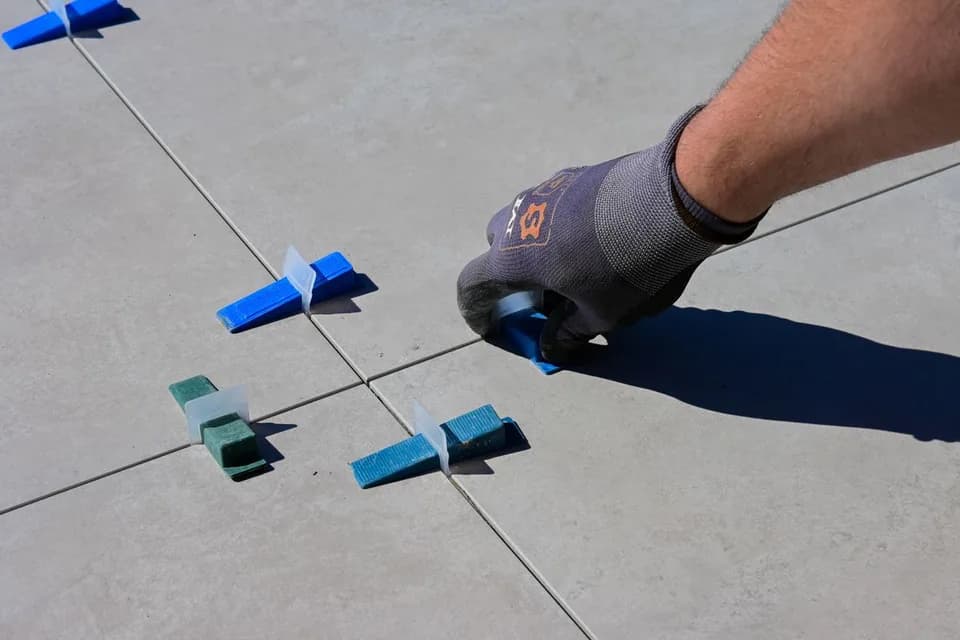 Floor tiling with levelling spacers being installed in Dubai, UAE